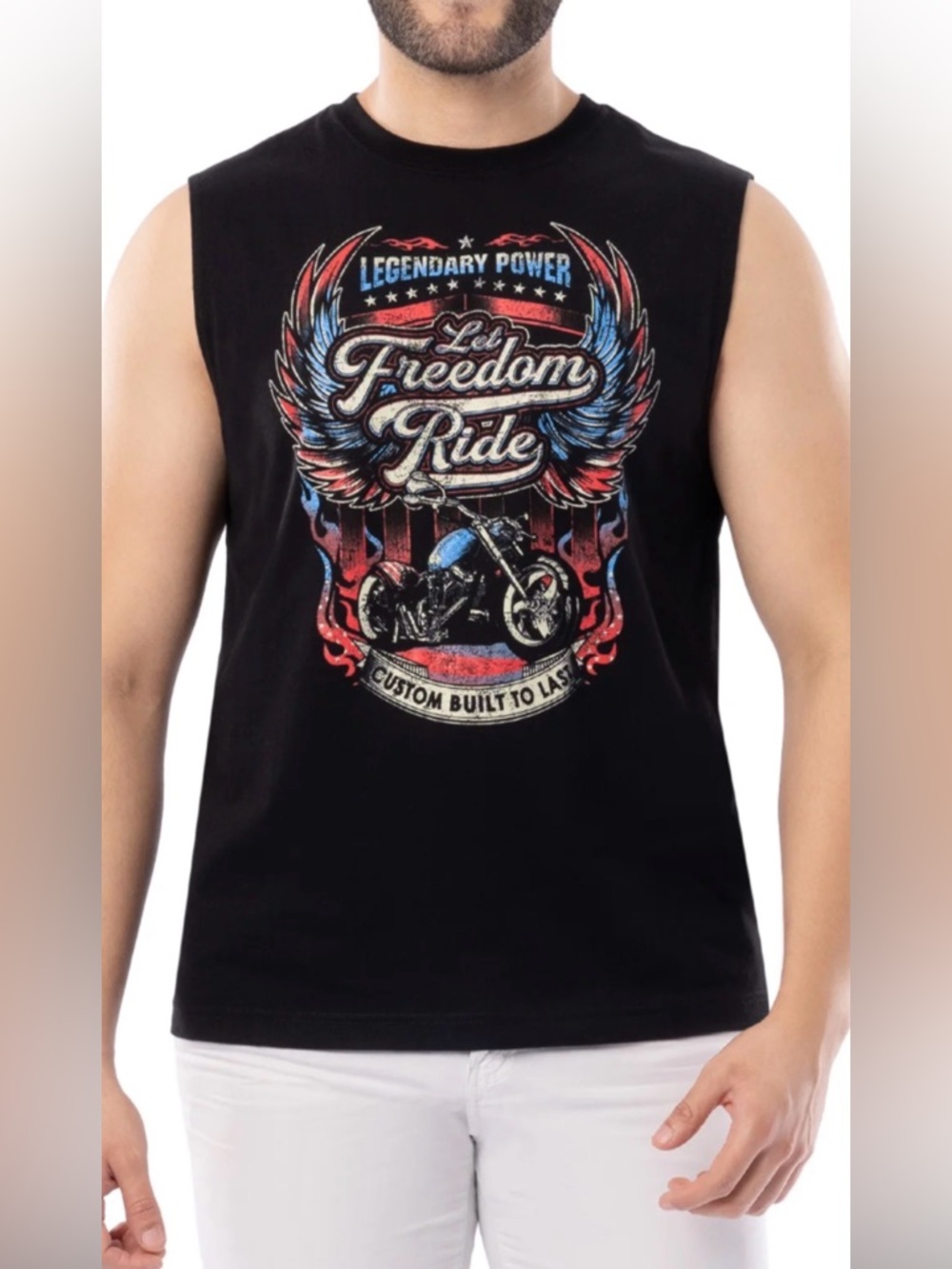 WAy to Celebrate! PAtriotic black biker tank top with red accents